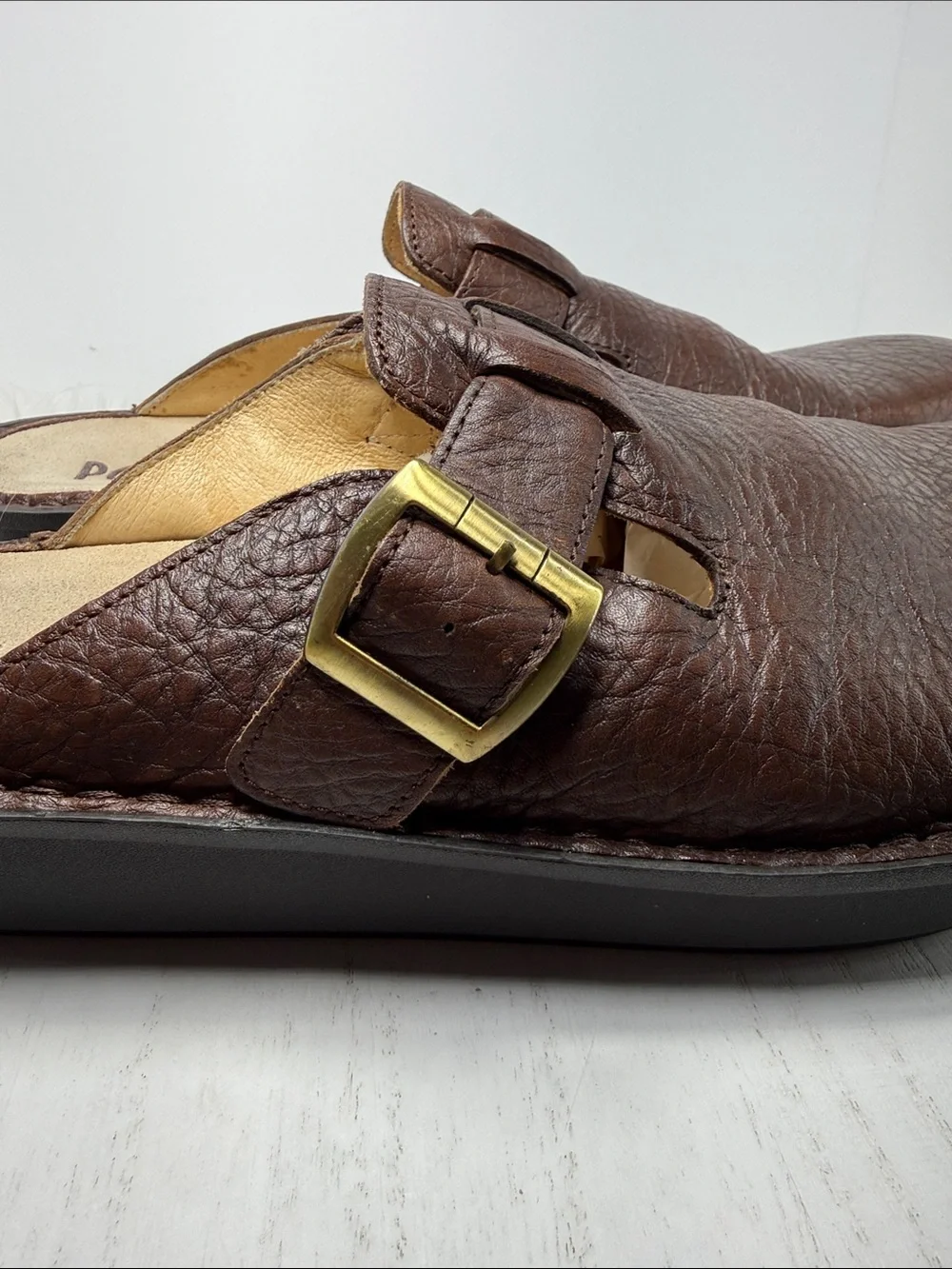 PG Lite Men's Brown Leather Slip-On Clog with Buckle